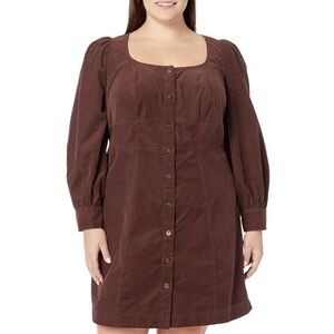 MADEWELL Plus Long Sleeve Button Front Retro Mini Dress Brown 14 W